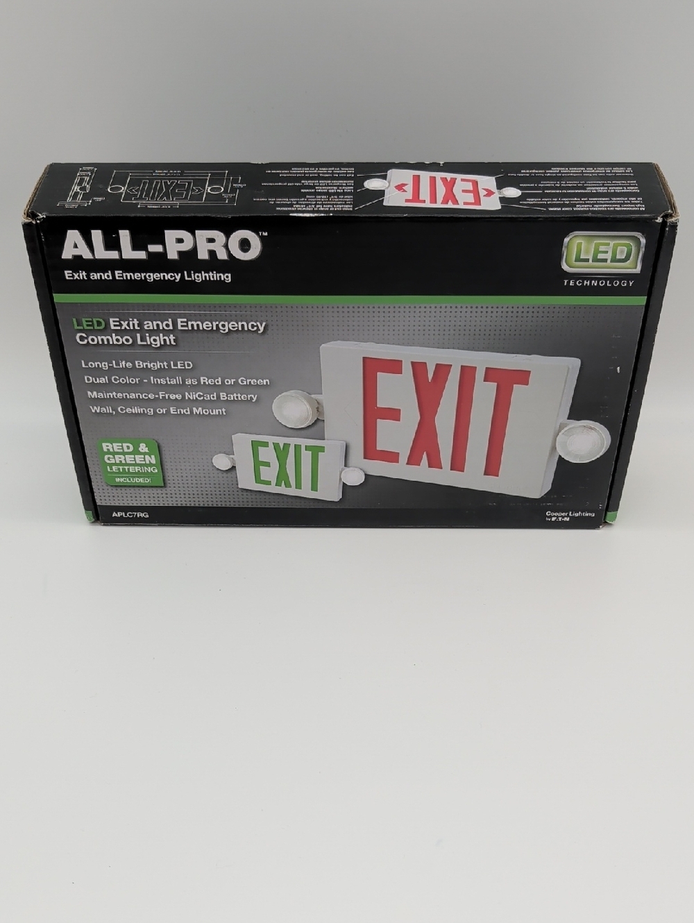 ALL-PRO LED Exit and Emergency Combo Light - Red/Green EXIT